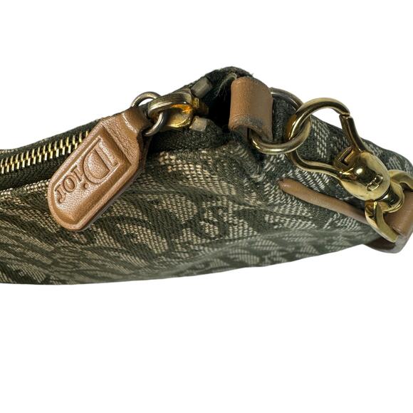 Christian Dior Mini Trotter Bag Vintage Oblique Green Shoulder Purse CD Gold Tan - Picture 8 of 12